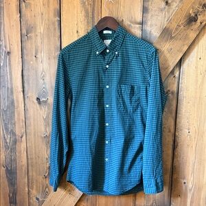 J. Crew Men’s Navy and Green Checkered Slim Button Down Shirt